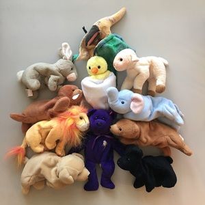 LOT OF 11 TY BEANIE BABIES PRINCESS DI BUSHY SWOOP NIBBLY FETCH EGGBERT PEANUT